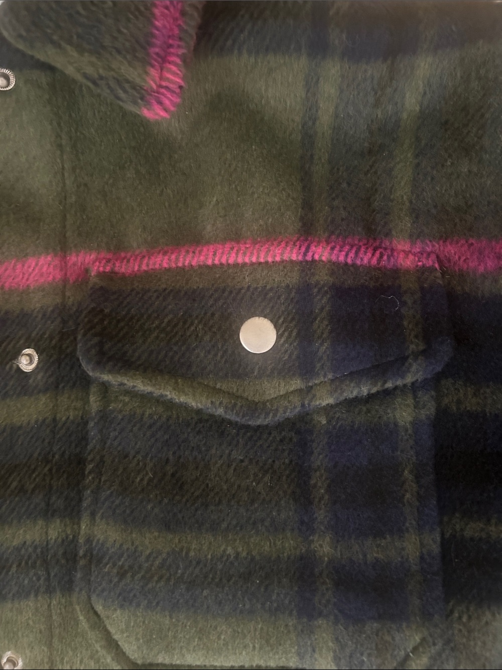 Sonoma Olive Plaid Shirt Jacket with Pink Stripes - Picture 5 of 7